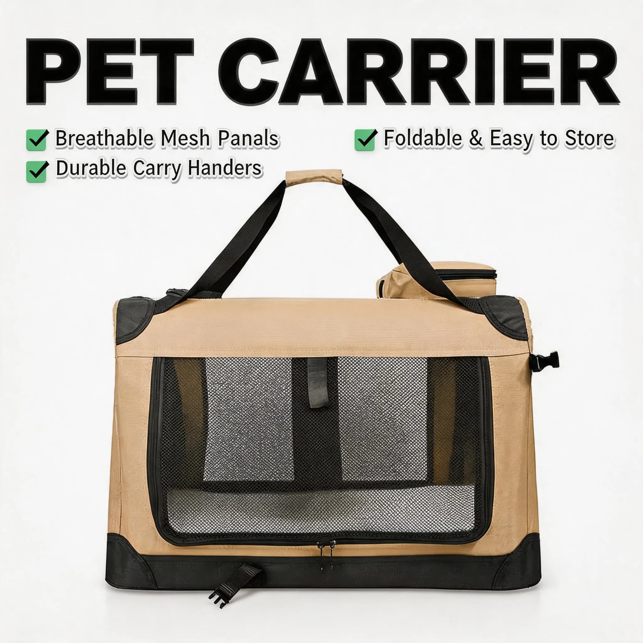 Multi-Purpose Pet Kennel Soft Dog Crates 3 Door Soft Sided Folding Travel Car Carrier with Straps Mat for Dogs Cats Rabbits