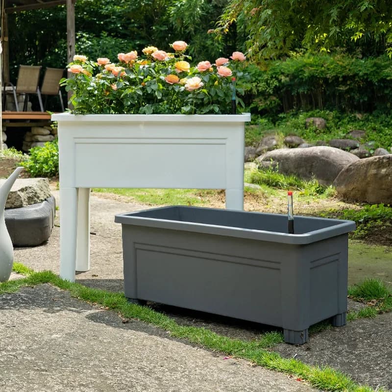 Large Outdoor Self Watering Rectangular Plastic Planter Box Raised Garden Bed for Balcony Vegetable Planting Nordic Minimalist