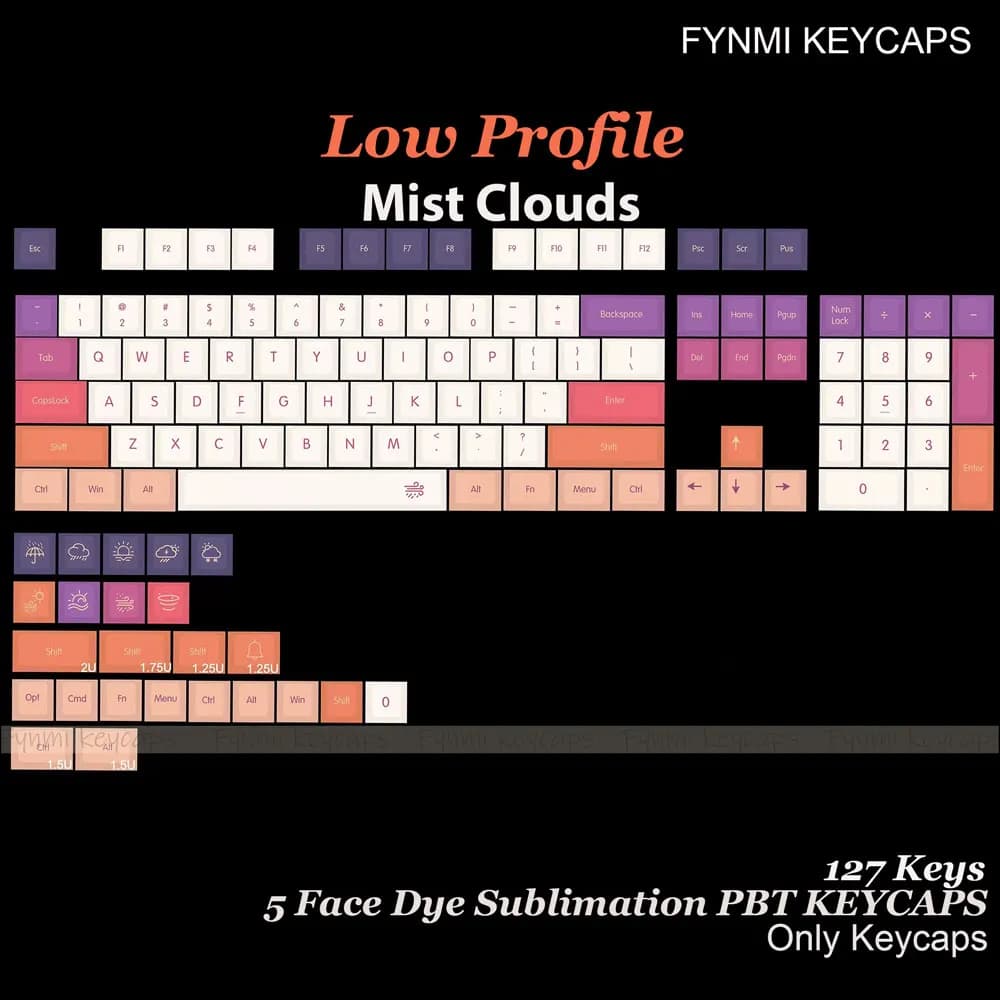 Keycaps PBT Ultra-sottili Effetto Nuvola, Layout ANSI a 127 Tasti, Sublimazione a 5 Lati per Tastiere Meccaniche