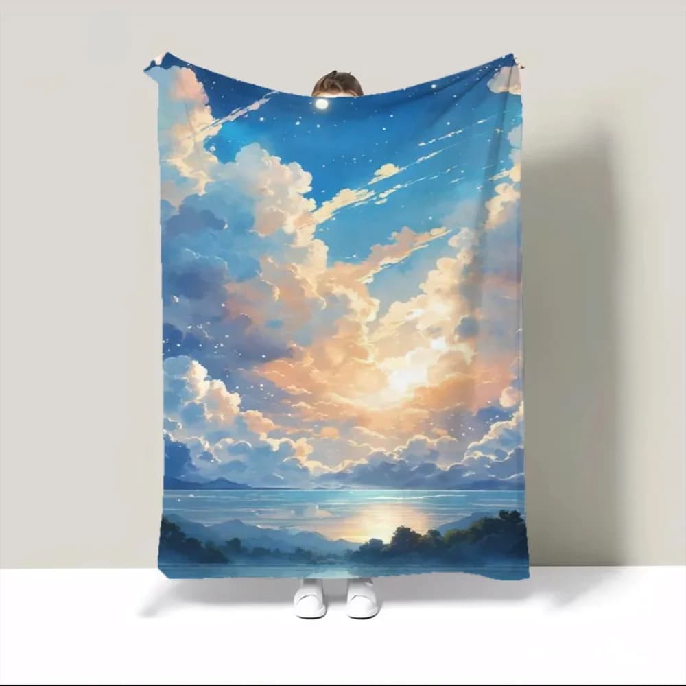Coperta da picnic 150x200 Cielo e oceano Coperte calde per divano decorativo freddo Coperta da letto Interno per casa Asciugamano da spiaggia Ginocchio