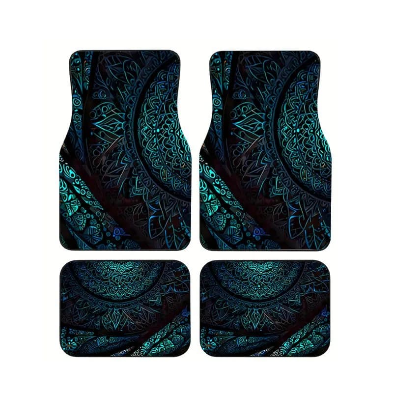 Set di tappetini per auto con motivo Mandala Boho Teal, tappetini universali antiscivolo per auto