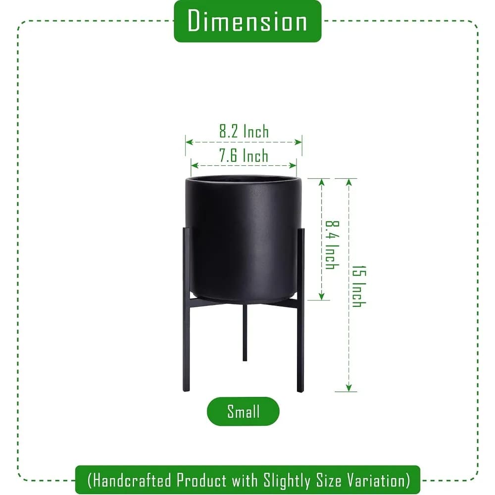 Fioriera moderna a cilindro nero con supporto, piccolo vaso da 8 pollici per piante da interno, idea regalo per la decorazione della casa