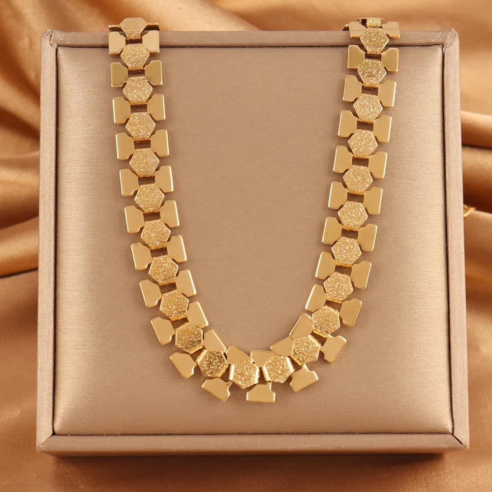 316L Stainless Steel Geometric Wide Chain Necklaces for Women Vintage Unique Exaggerated Chain Choker Daily Jewelry Gifts