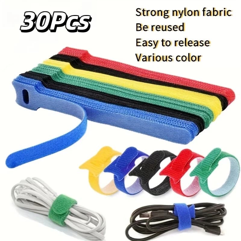 30 Pezzi Fascette Velcro Riutilizzabili Multicolore in Nylon, Cinghie Autoaderenti per Gestione Cavi, Organizzatore di Cavi