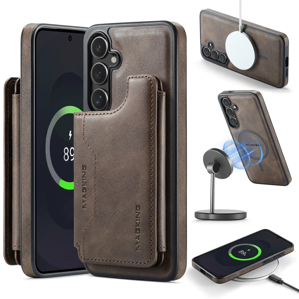 Custodia in Pelle Staccabile per Samsung S25 Edge FE S24 Plus S23 Ultra con Blocco RFID Magnetico, Porta Carte e Funzione Stand