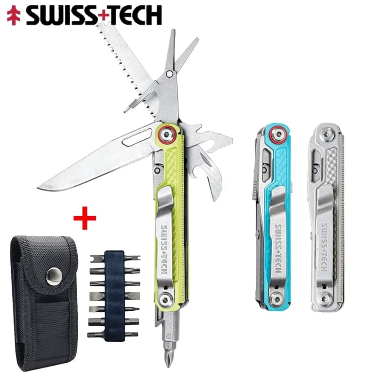 SWISS TECH 11 In 1 Multiutensile Mini Coltello Pieghevole Esterno EDC Tattico di Campeggio Strumenti di Sopravvivenza Coltello Da Tasca Portatile Forbici