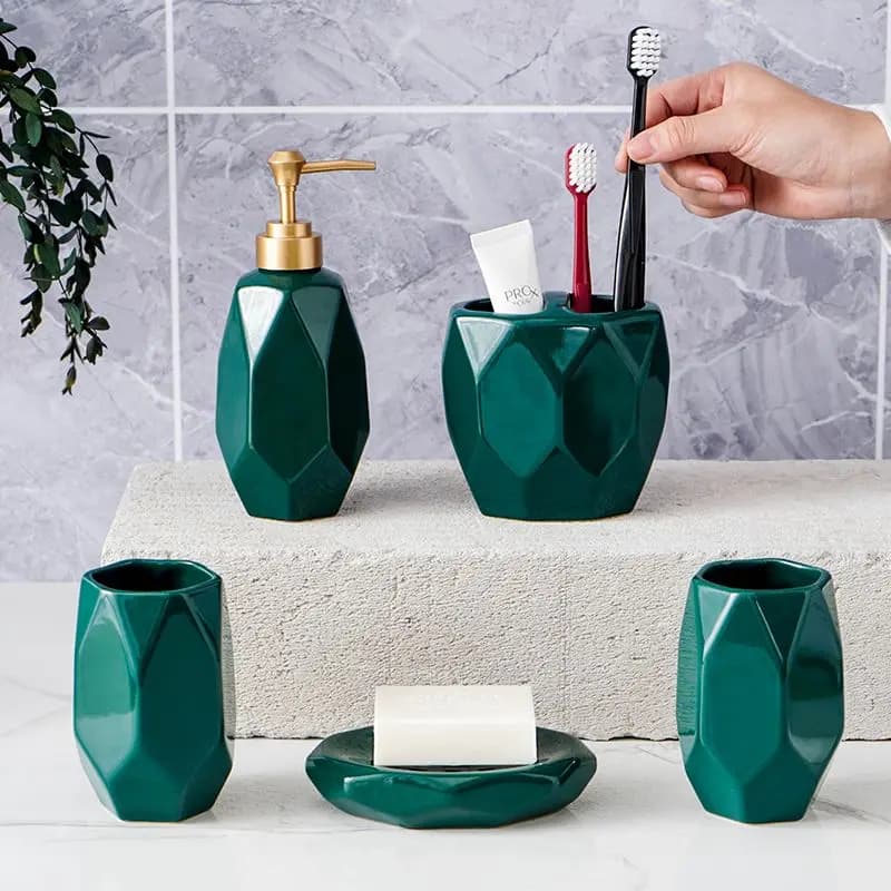 Creativo diamante bottiglia di lozione in ceramica dispenser di sapone collutorio tazza portasapone accessori per il bagno portaspazzolino per la casa