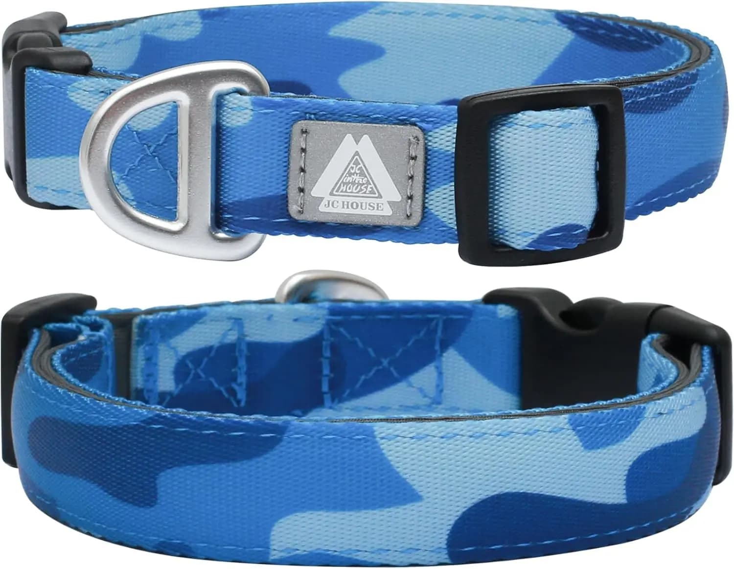 Collare per Cani Imbottito e Regolabile, 12-20 Pollici, Riflettente Blu Mimetico per Cani di Taglia Media e Grande