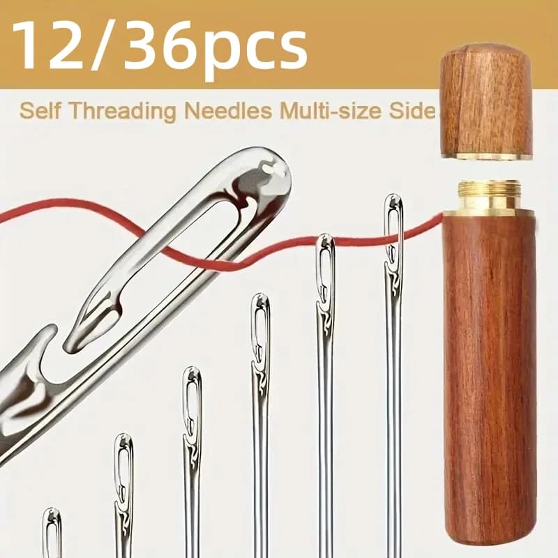 12/36PCS Blind Sewing Needle Elderly Stainless Steel Quick Automatic Self-Threading Needle Stitching Pins DIY Punch Needle Threa