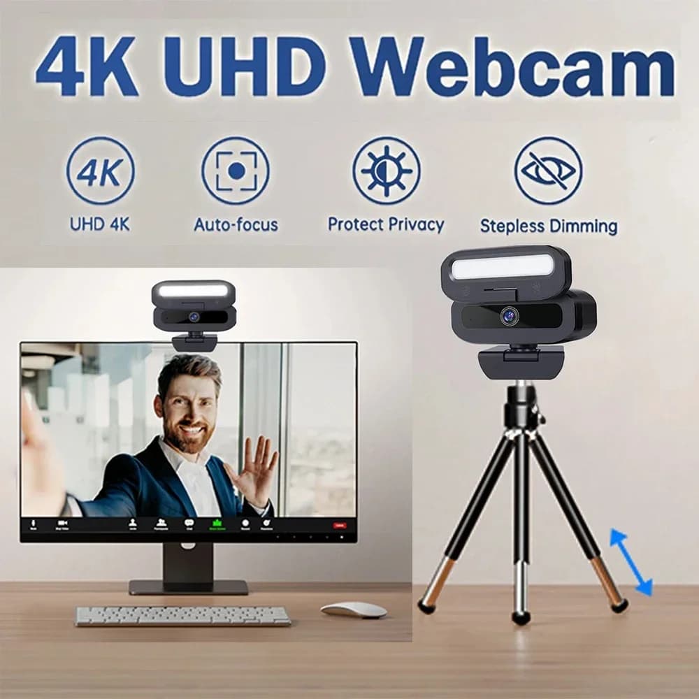 Luce di riempimento LED per webcam Full 4K HD per webcast in diretta Riunione Gamer Fotocamera Copertura per la privacy Spina compatibile USB 3.0 Messa a fuoco automatica