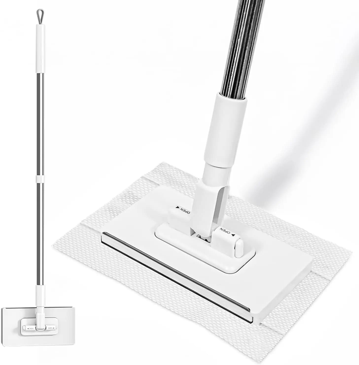 Mini Mop con Manico da 99 cm, Pulitore Senza Contatto per Fughe, Usa e Getta Umido/Asciutto per Angoli di Cucina e Bagno