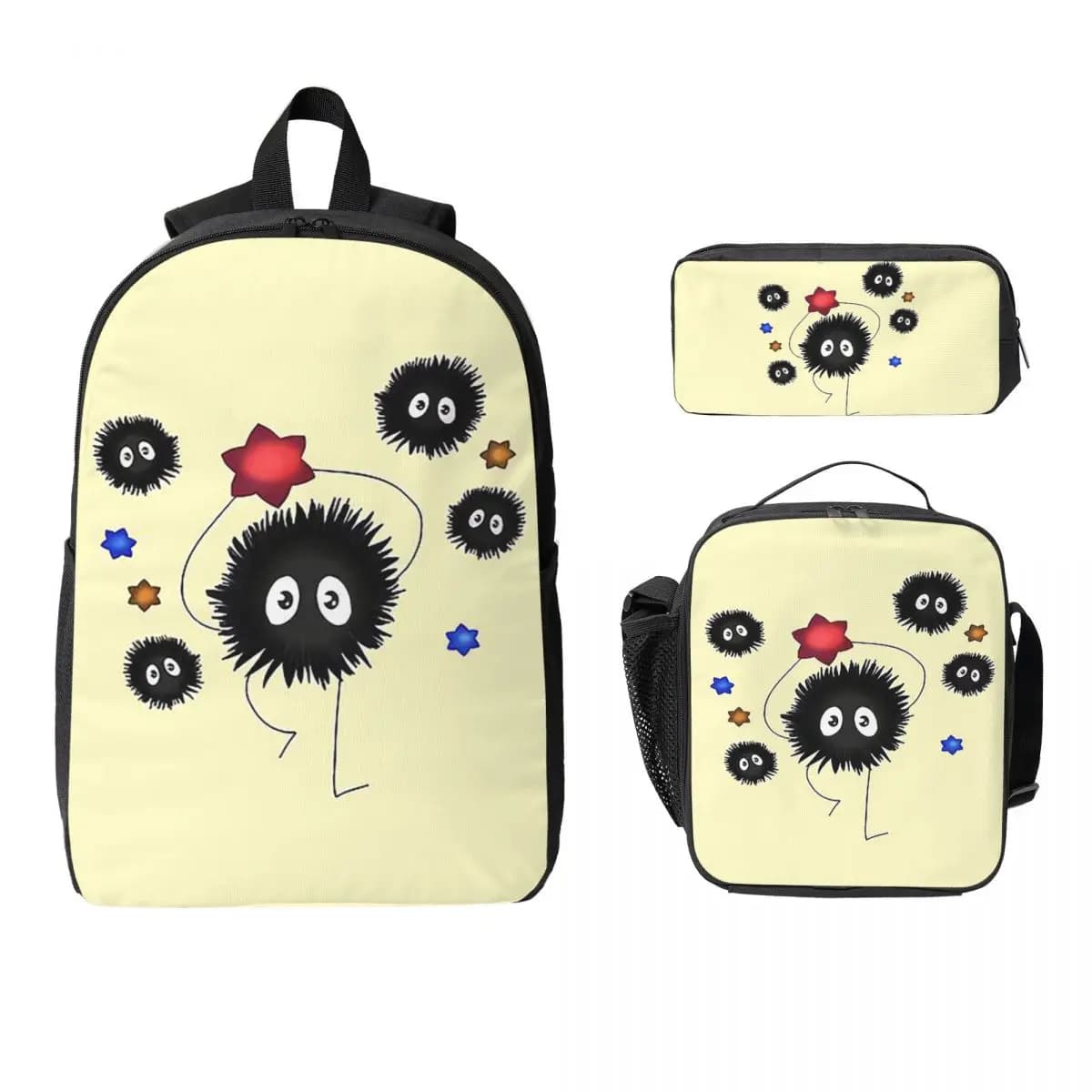 Soot Studio Ghibli Zaino Studente Ragazzi Ragazze BookBag Borsa da scuola Borse a tracolla per laptop Borsa da pranzo isolata 3ps Astuccio