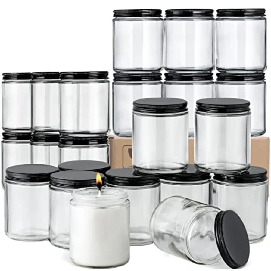 Pack of 8 glass jars often from 8 OZ with metal covers, transparent round jars for the creation of candles, empty containers for food preservation, canned jars.