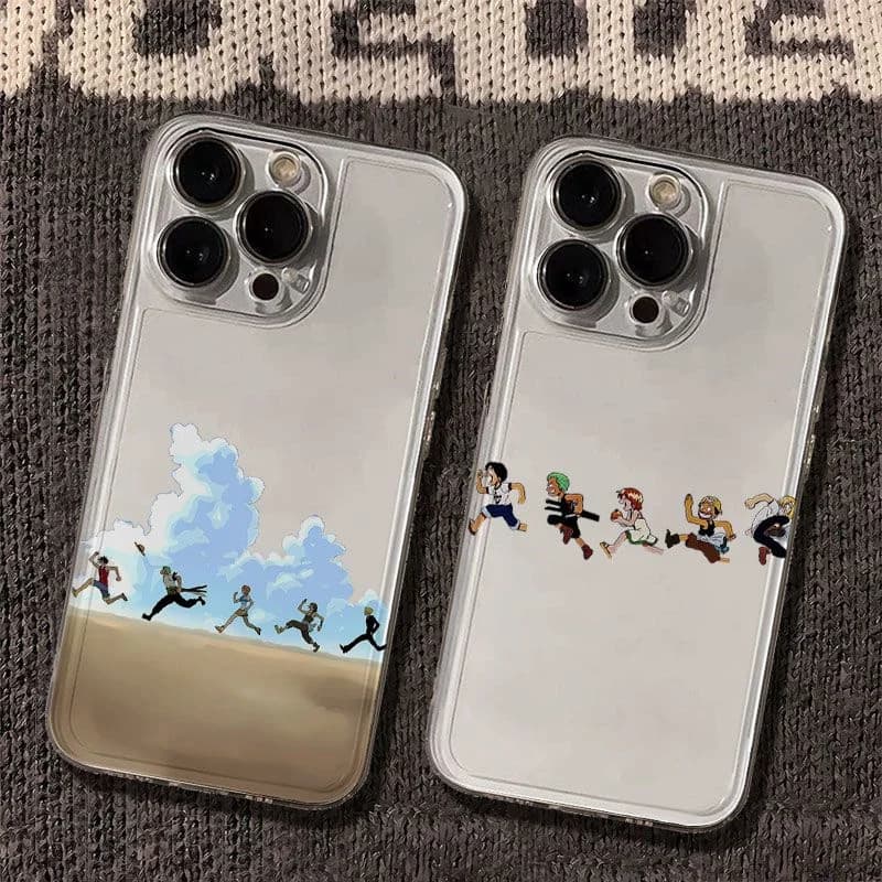 Anime Cartoon One Piece Luffy Zoro Ace A Row Running Phone Case for iPhone 11 12 13 14 15 16 17 Pro Max 16 Plus Shockproof Cover