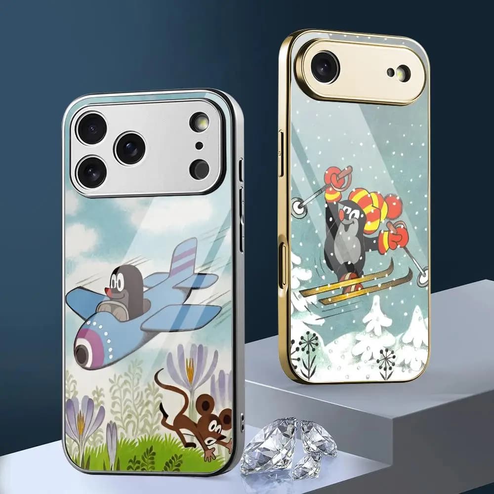 L-Little M-Mole Cartoon Cute Phone Case For iPhone 17 16 15 14 13 12 Pro Max Plus Electroplated Metal Bumper Shockproof Case
