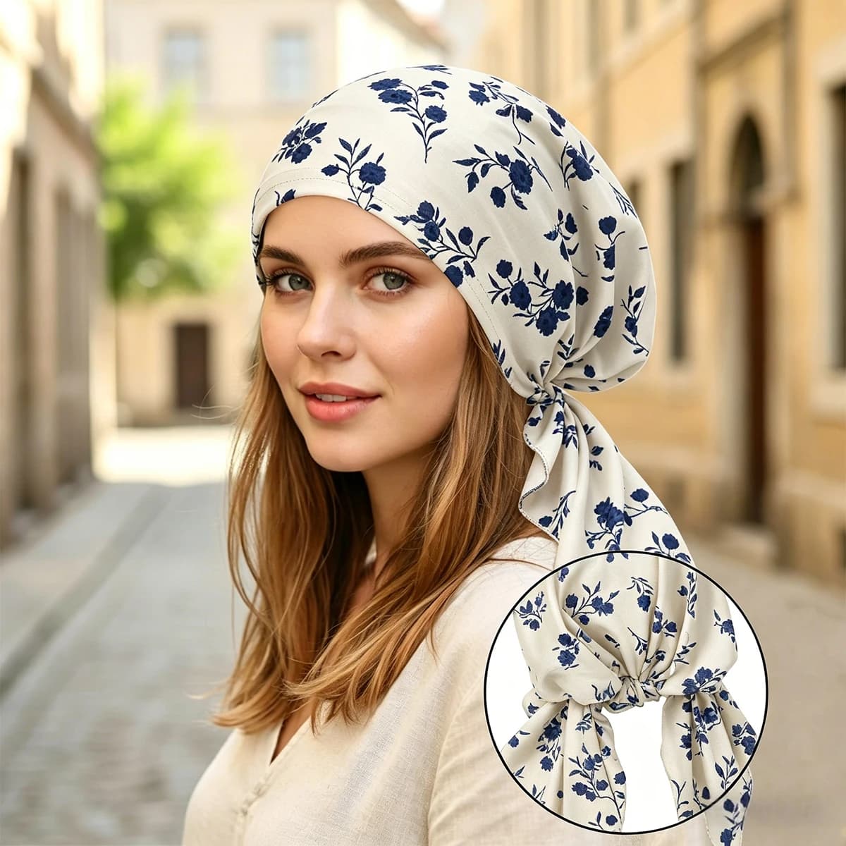 Turbante Floreale da Donna alla Moda, Cappello Interno Musulmano Hijab, Copricapo per Perdita di Capelli, Berretto con Coda Lunga, Bandana