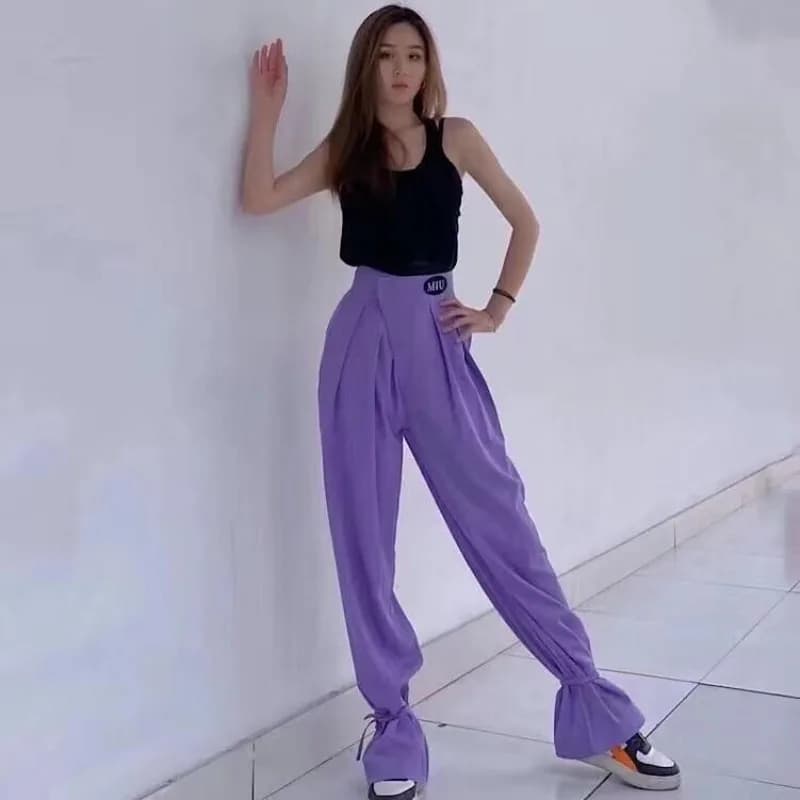 Pantaloni professionali moderni per danza latina personalizzati Pantaloni per abbigliamento da donna Due direzioni di insegnamento in velcro con cinturino a gamba larga