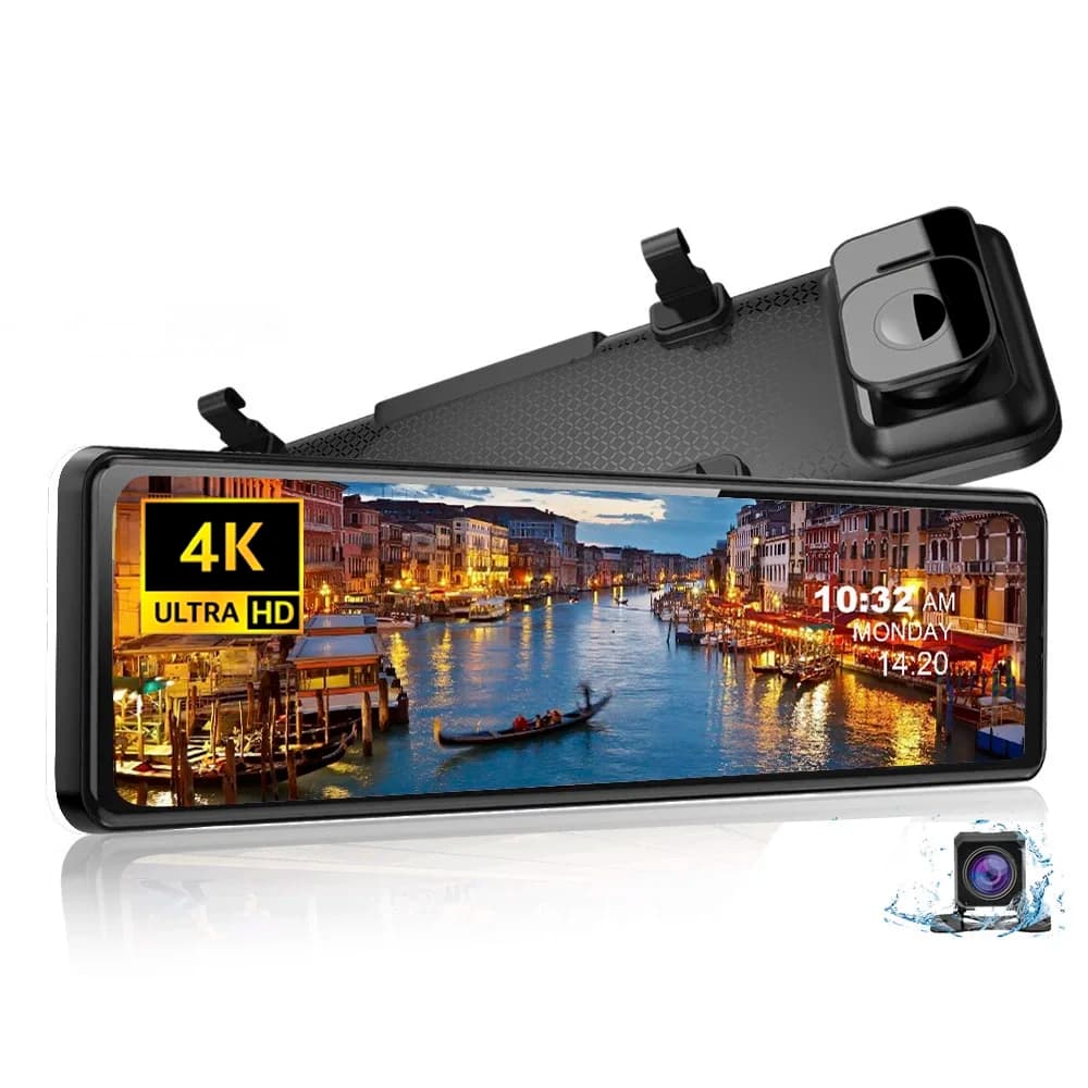 Specchietto Retrovisore con Dash Cam Touch Screen da 12 Pollici, 2 Canali, WiFi, GPS, Dashcam 4K Anteriore e Posteriore, DVR Auto con Doppia Lente, Smart Mirror Dash Cam 4K