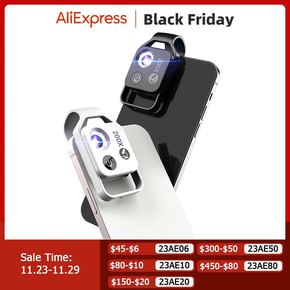 Obiettivo per microscopio digitale APEXEL 200X con lenti macro tascabili micro guida luminosa LED mobile CPL per iPhone Samsung tutti gli smartphone