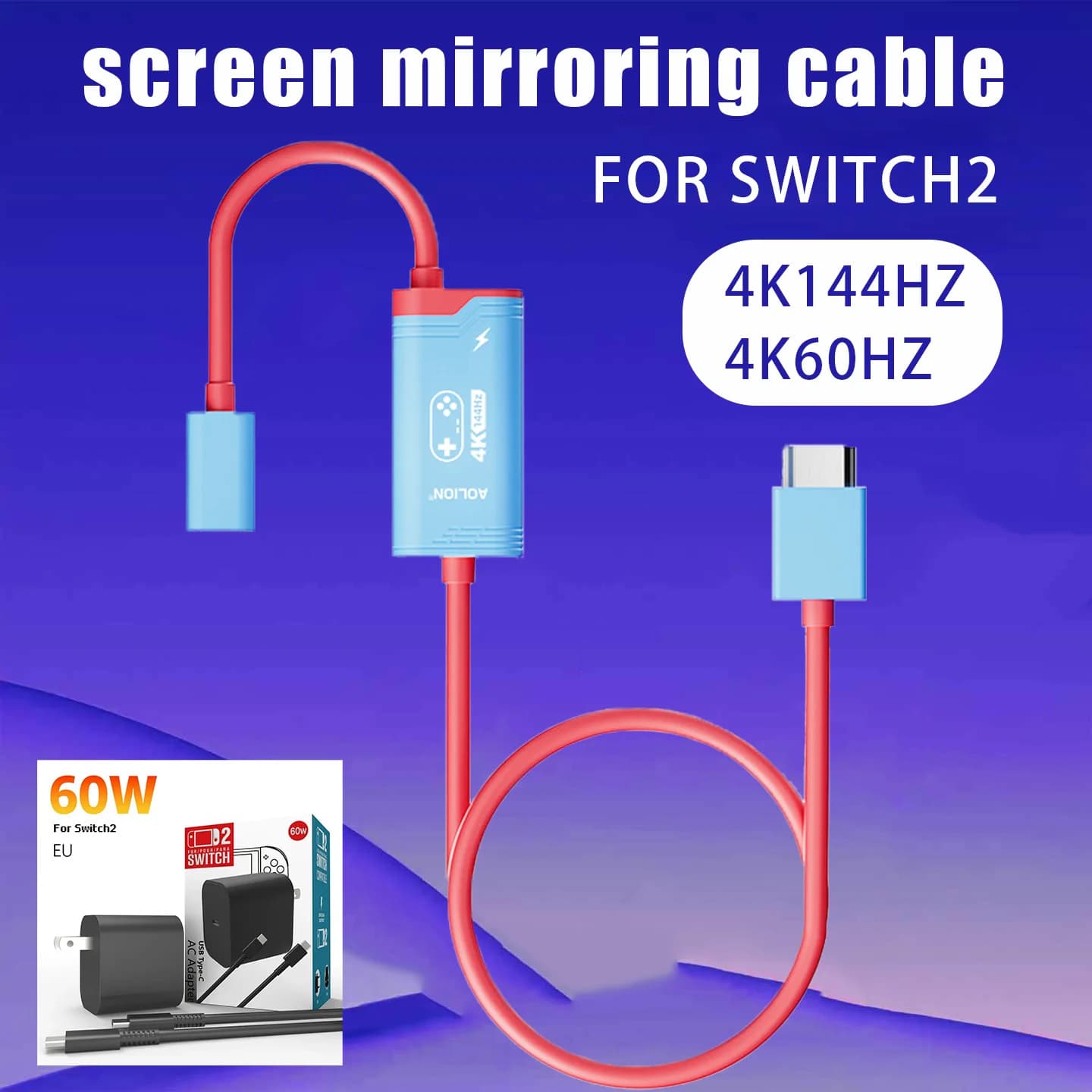 Cavo di Mirroring dello Schermo AOLION 4K60/144Hz con Interfaccia HDMI ad Alta Definizione per Accessori Nintendo Switch 2