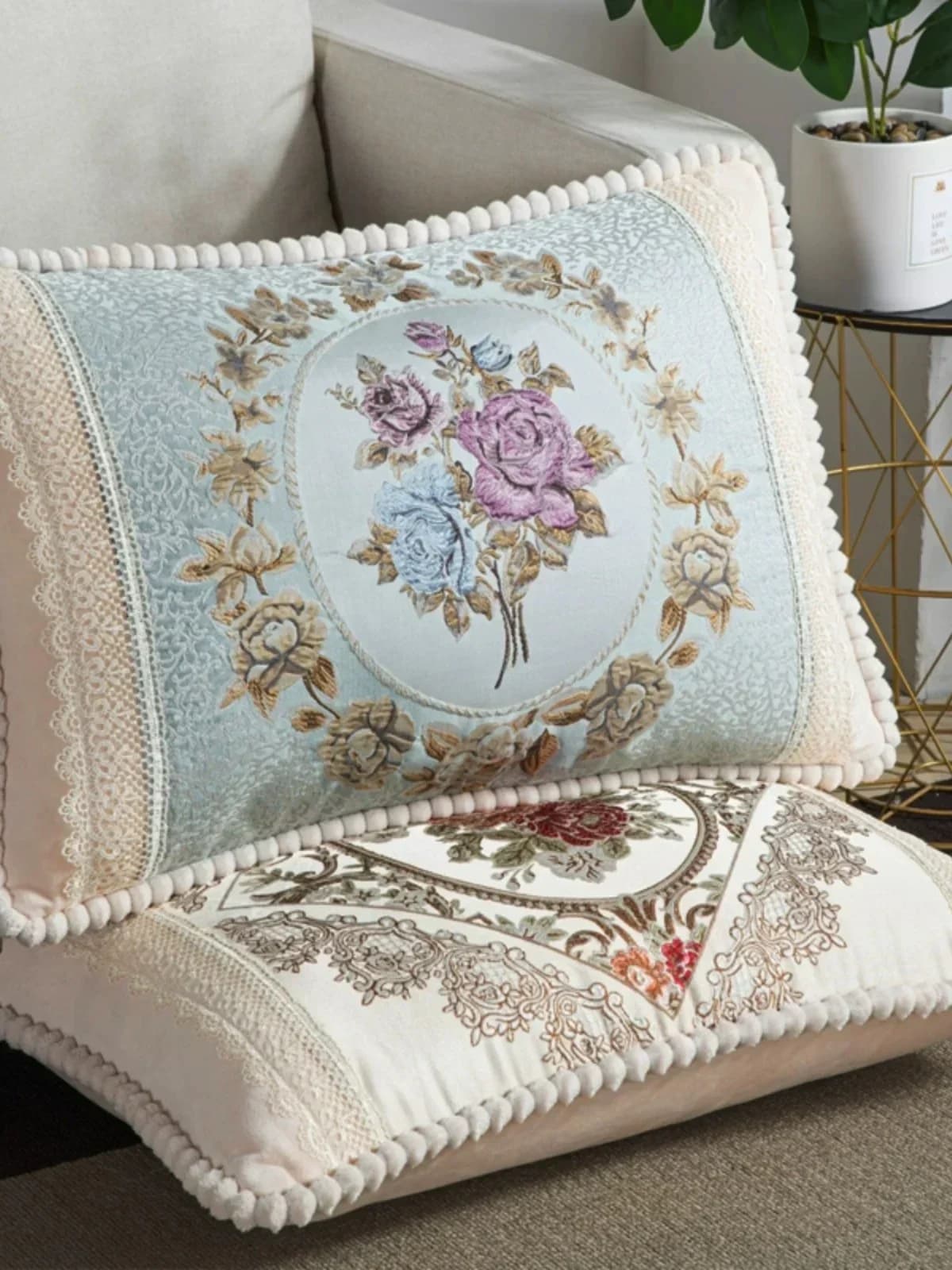 1 pz Europeo Jacquard Divano Cuscino Federa Peluche Bordo Cuscino Ricamato Rettangolare Schienale Sedia Cuscino Lombare Copertura