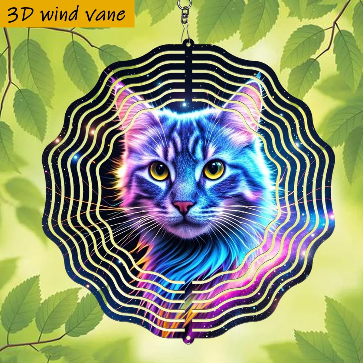 1pc "Colorful Cat in The Starry Sky."with Rotating Hook, 3D 360° Creative Wind Spinner" Durable Metal Gift Wind Chime Decoration