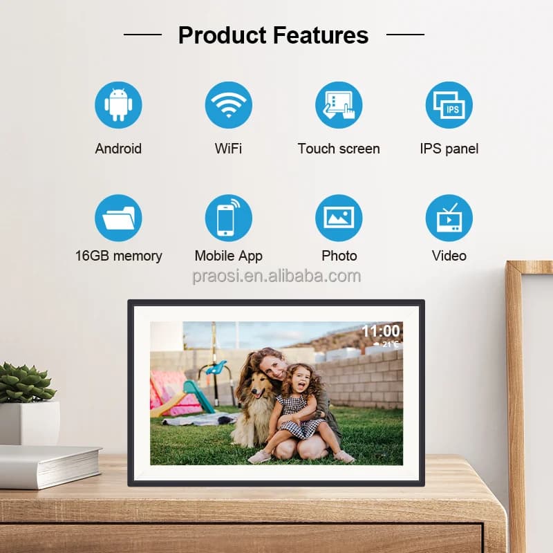 Pros 15.6 Inch WiFi Digital Picture Frame IPS HD Touch Screen Cloud Smart Photo Frames Auto-Rotate Share Photos Video Via Frameo