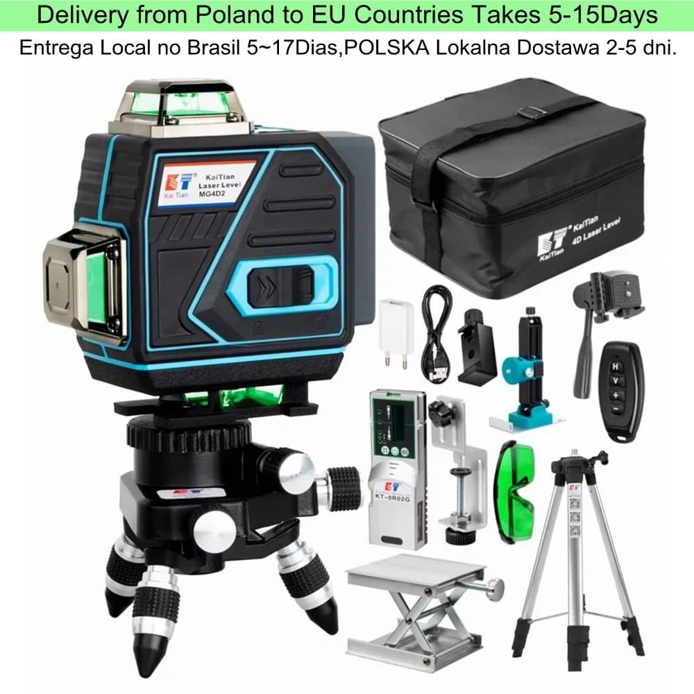 Livella Laser a Croce KaiTian 360° con Treppiede, Linea Verde Professionale Autolivellante Verticale e Orizzontale, Ricevitore Incluso