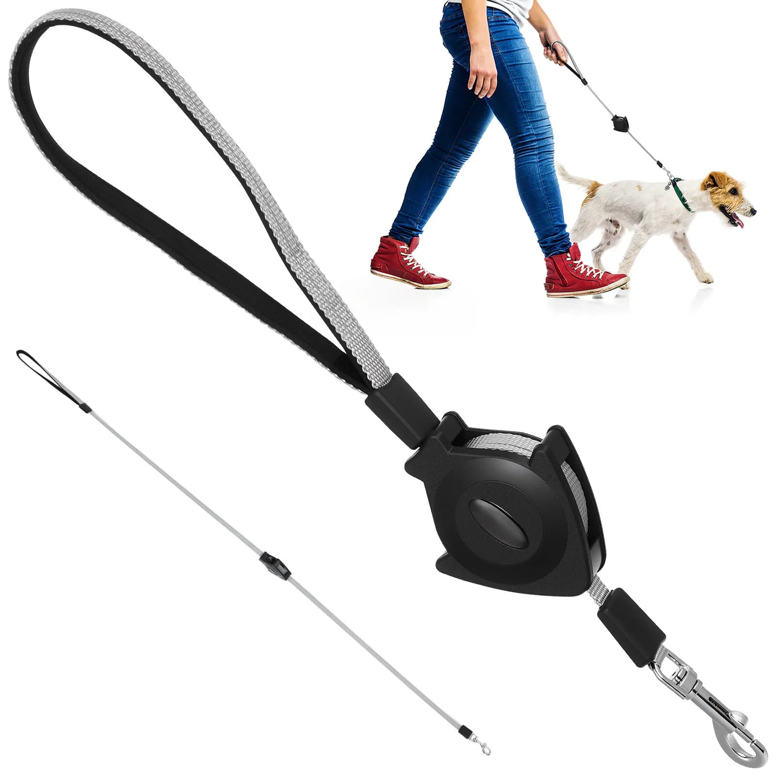 Guinzaglio Retrattile Automatico per Cani e Gatti, Corda Telescopica Lunga Nera con Gancio in Metallo, Controllo Confortevole