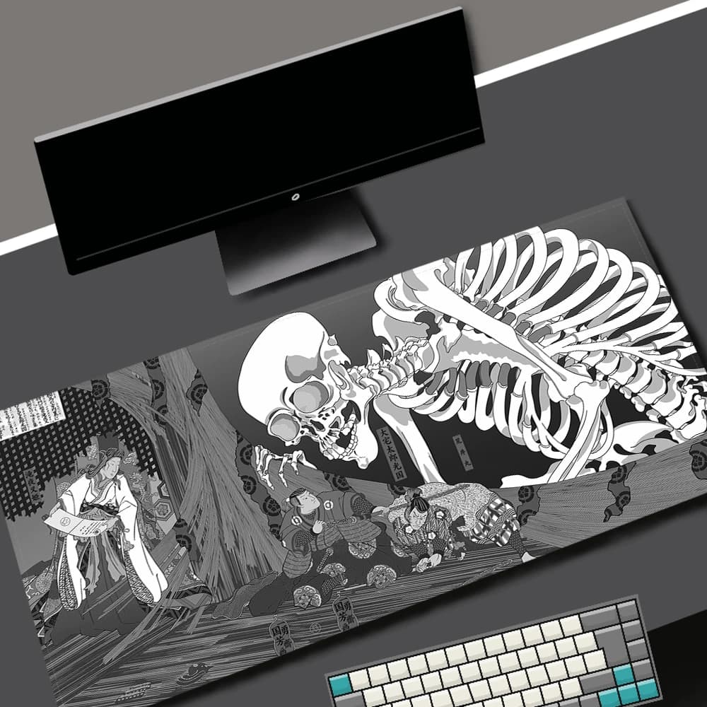 Giappone White Skull Gaming Mouse Pad accessori per ufficio per tappetino da scrivania grigio Large Mousepad Anime Desk Kawaii Pc Gamer Mouse Mats