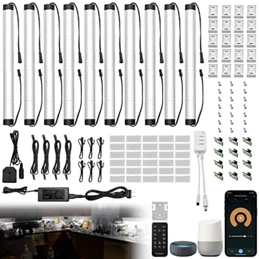 Kit Luci Sottopensile LED Intelligenti Dimmerabili, Strisce Luminose Collegabili 24V, Luci LED a Barra per Dispensa e Cucina