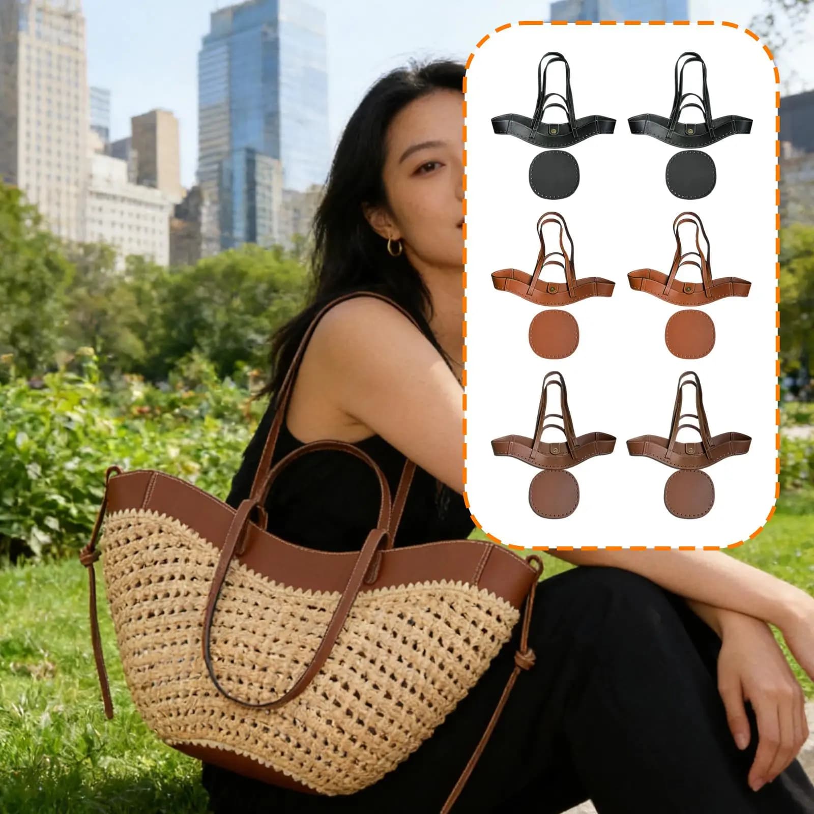 Kit per la creazione di borse in pelle PU, accessori per la realizzazione di borse all'uncinetto, set per lavorare a maglia e uncinetto, manici da cucire per riparazione fai da te di borse.