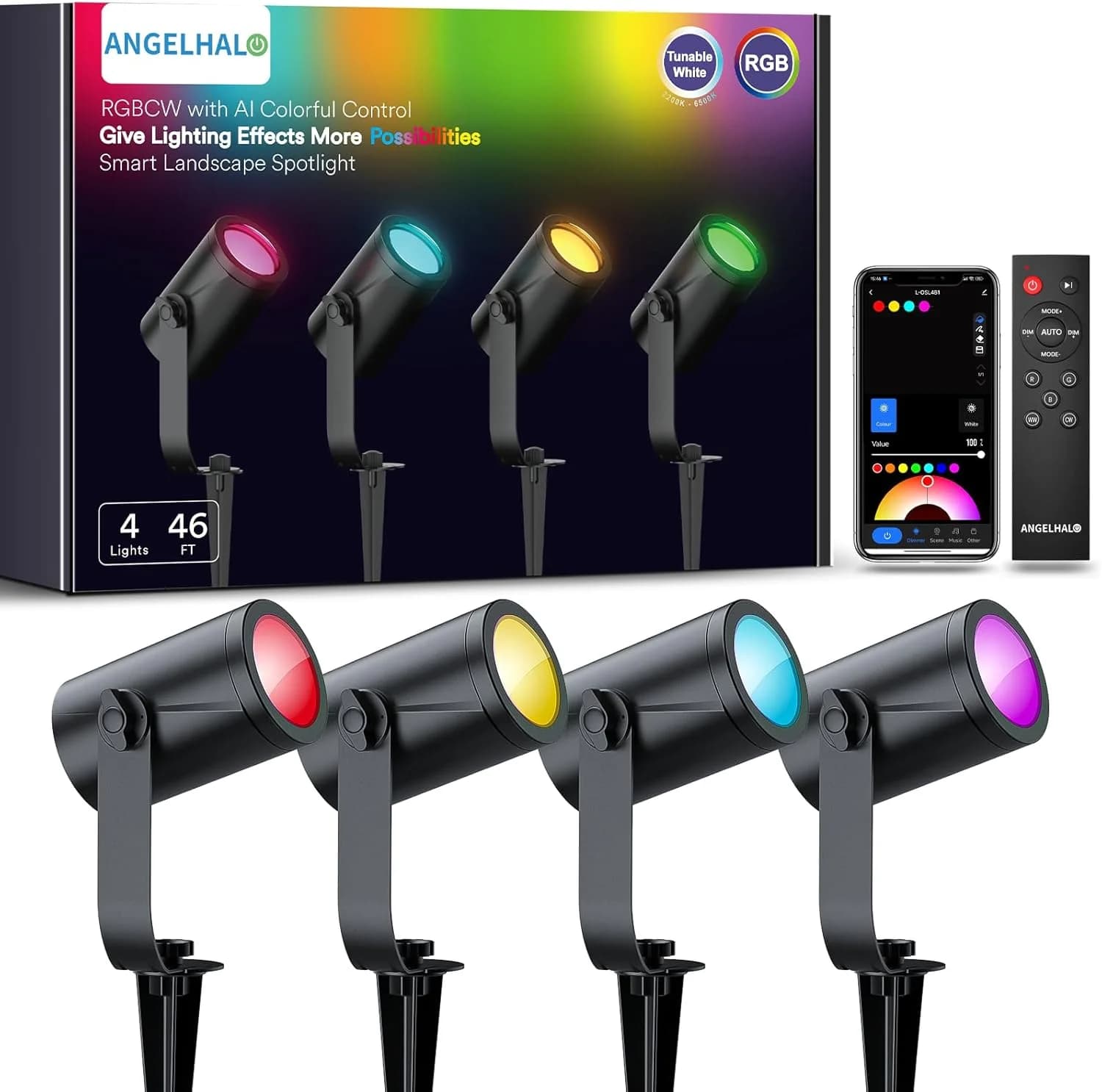 Luci per Sentieri RGBW Intelligenti, Set da 4 Faretti da Esterno Dimmerabili con Controllo Alexa, Impermeabili IP65
