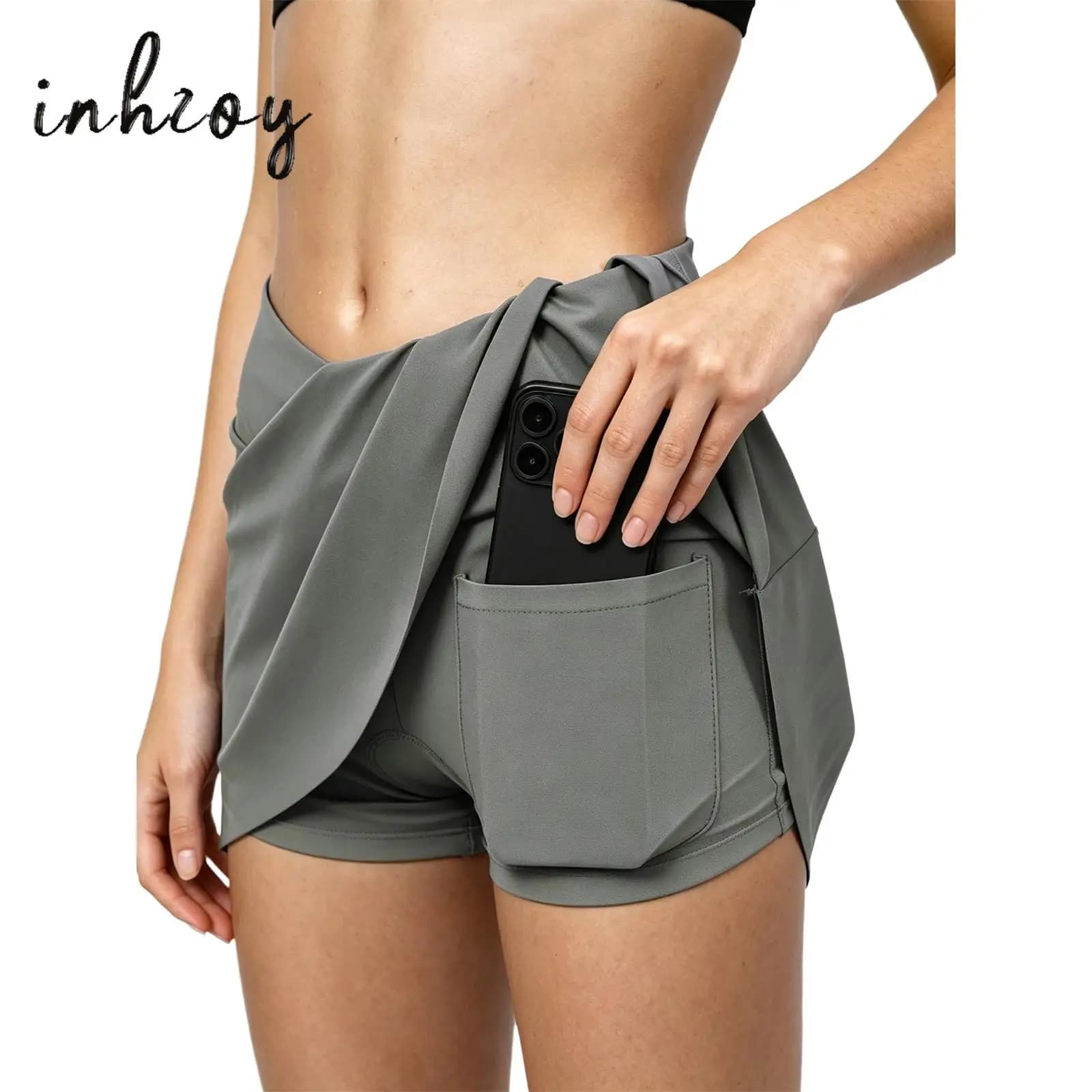 Women's Cycling Tennis Skirt V-front Built-in 3D Padded Inner Pocket Quick Drying Sports Short Running Fitness Skirts Culottes