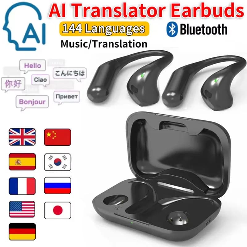 Auricolari traduttore AI Auricolari traduttore in tempo reale da 144 lingue Auricolari di traduzione Riduzione del rumore per l'apprendimento di viaggi d'affari