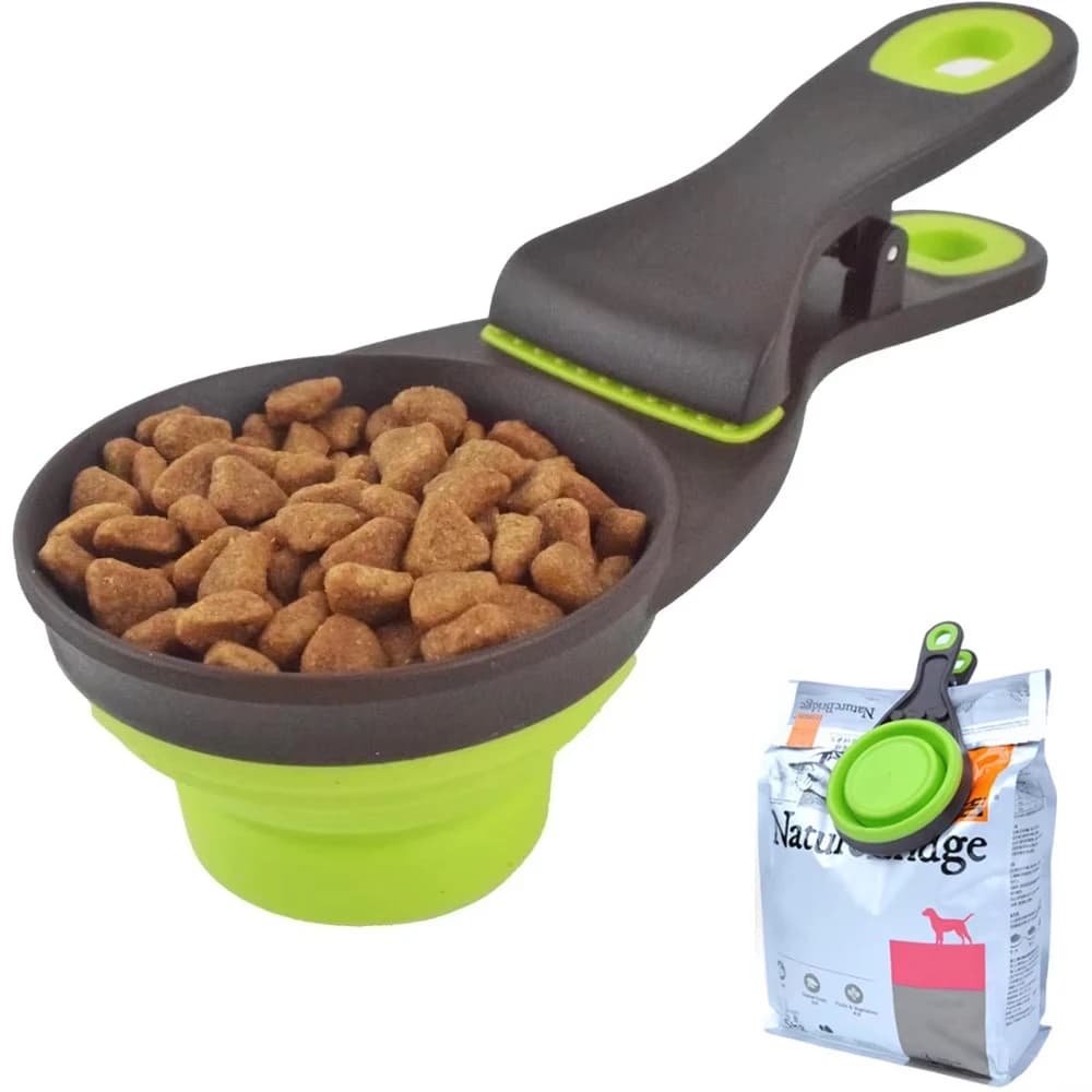 Cucchiaio Pieghevole per Alimenti per Animali Domestici con Cucchiaio per Acqua, Ciotola da Esterno, Misurino per Cibo per Gatti, Clip Sigillante per Cibo per Cani, Accessori Comodi per Animali Domestici