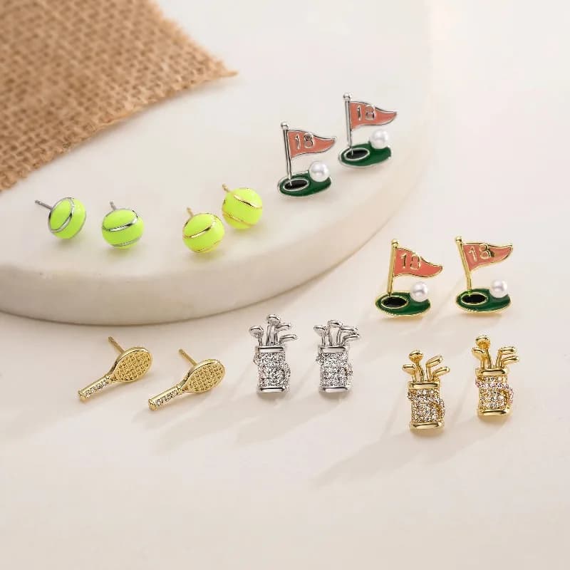 Orecchini con Charm Stile Sportivo Unico per Tennis e Golf, Regalo di Gioielleria per Donne
