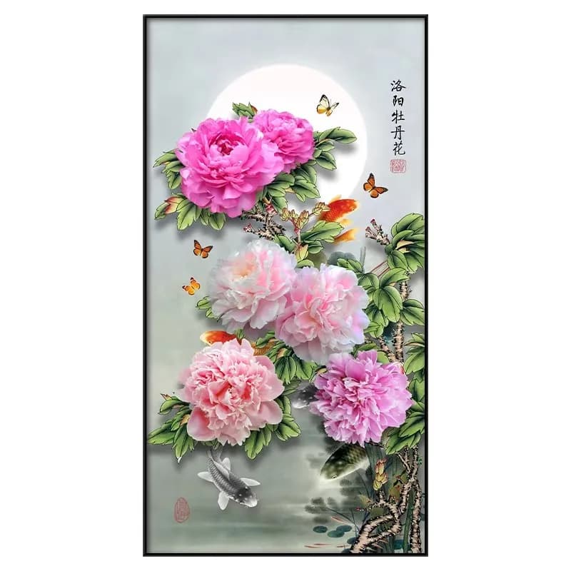 Peony Fish 11CT Printed Needlework,DIY Living Room Printed Cross Stitch,Sets For Embroidery Kit Full Cotton/Silk Threads