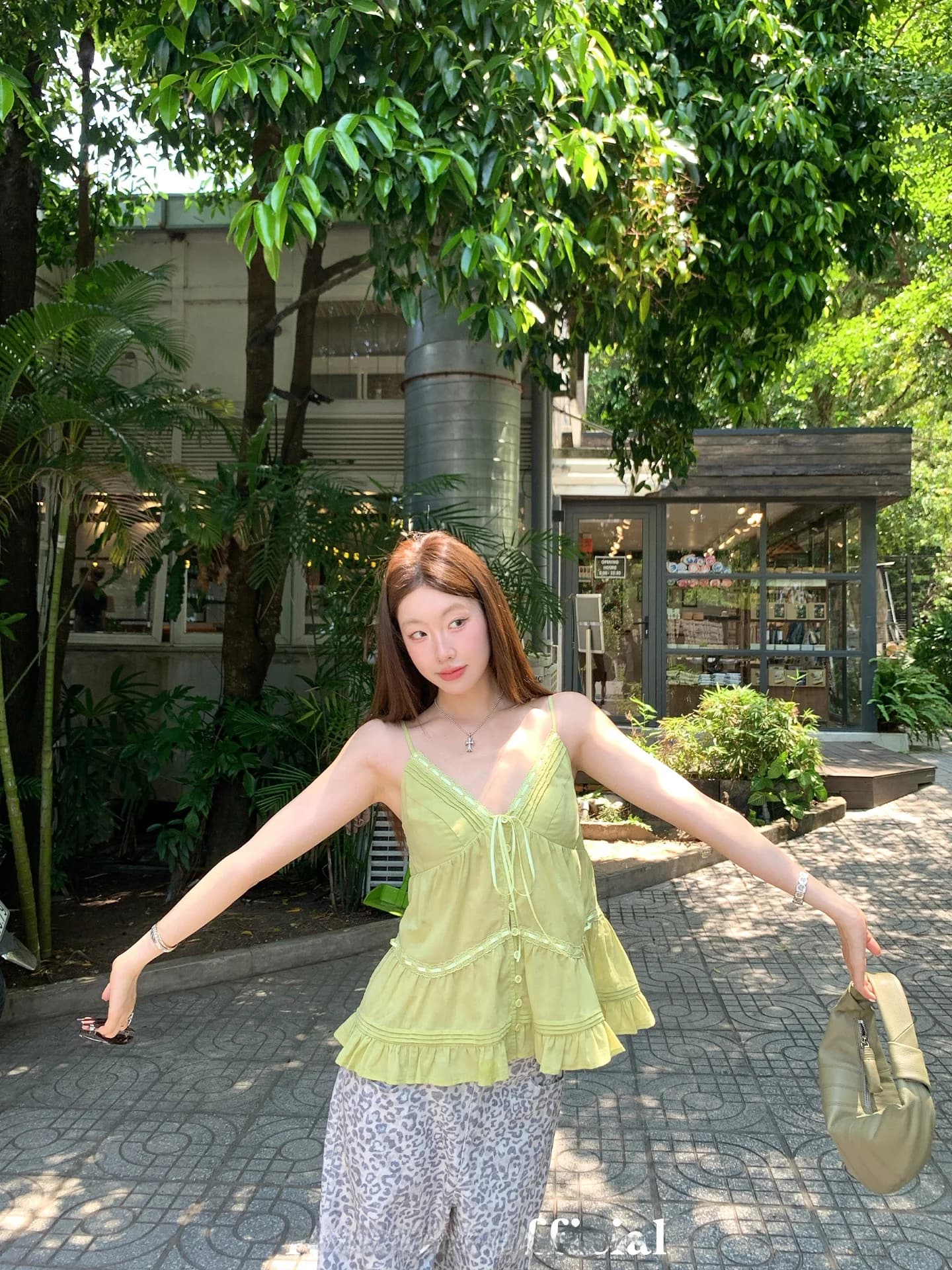Ranwear Exclusive Spring Linen V-neck Tuck Pleat Lace Belted Multi-button Thin Strap Top Women's Commute Style Loose Fit