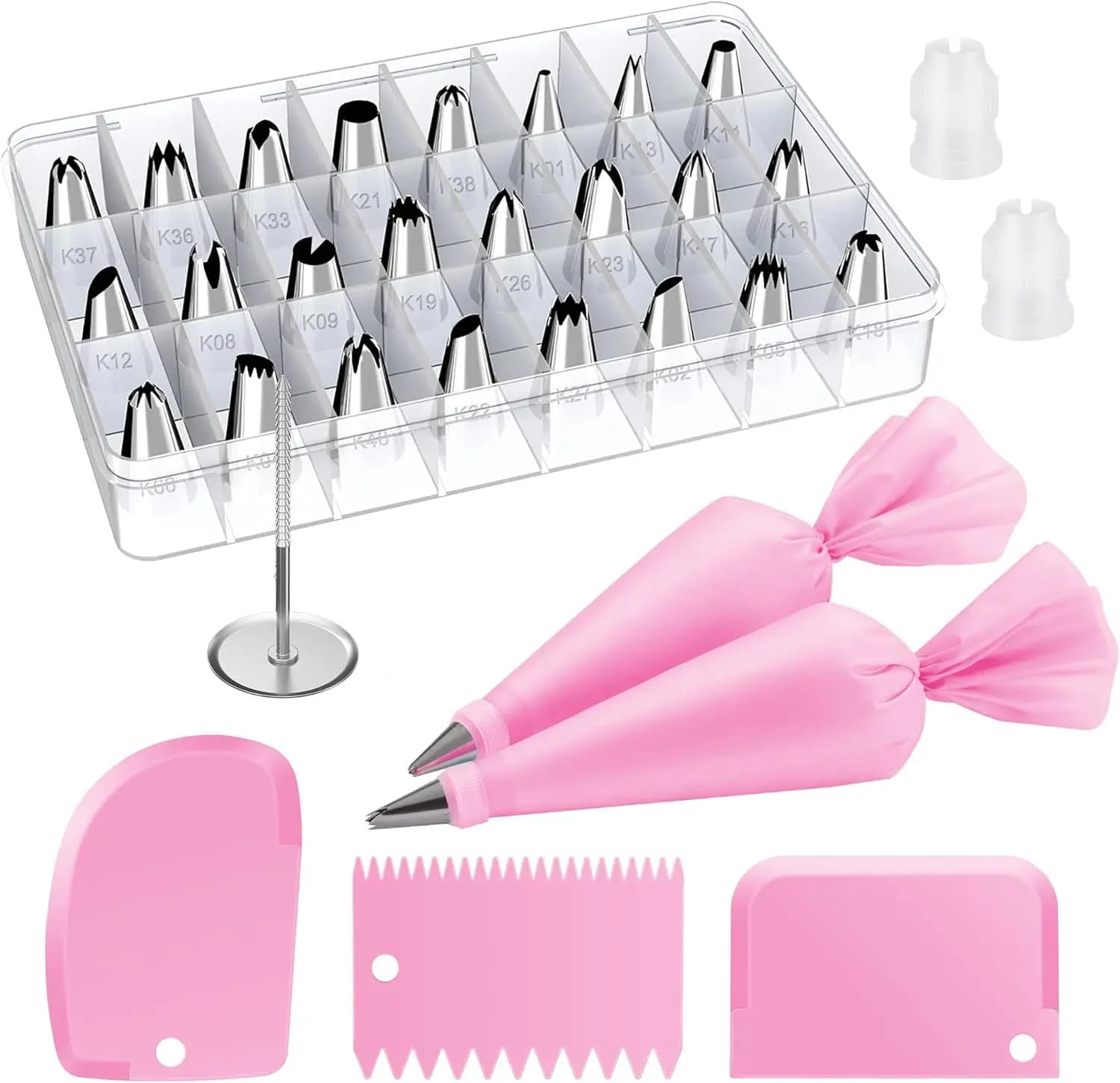 Set di 32 Sacchetti e Beccucci per Decorazione Dolci con 24 Beccucci, 2 Sacchetti Riutilizzabili, Kit per Decorare Torte, Biscotti e Cupcake