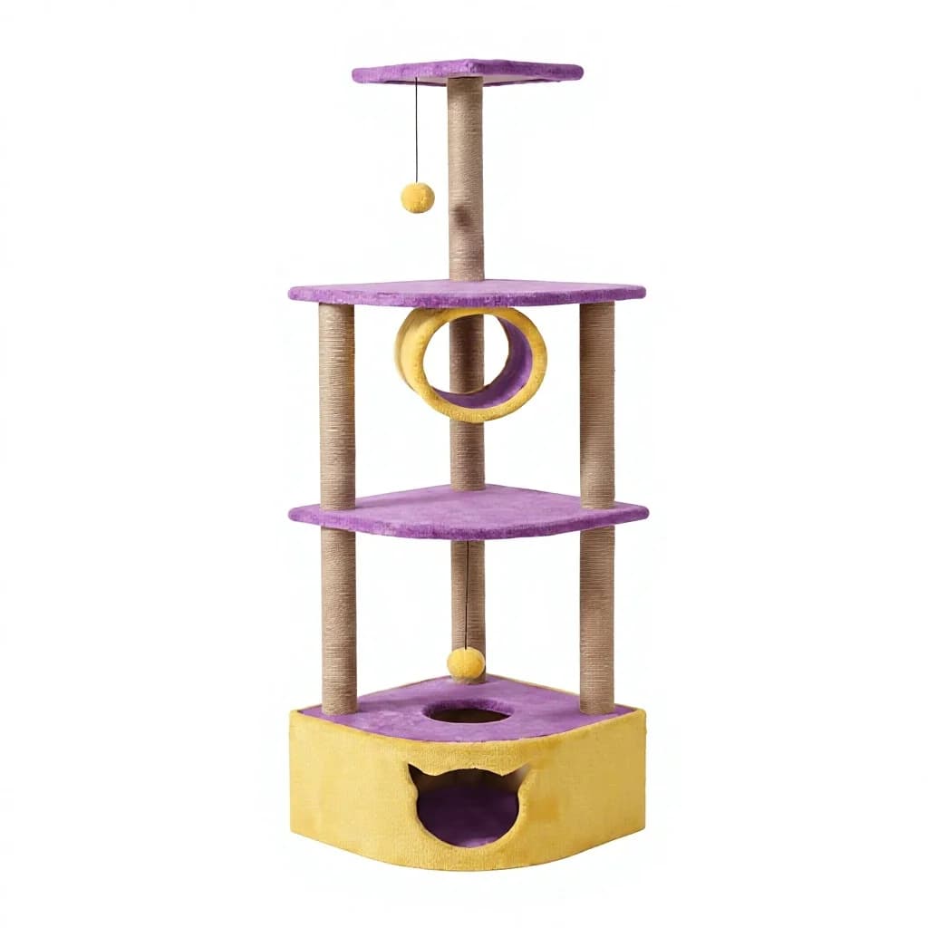 Amistar Medea Classic – Premium 4-Level Jute Cat Tree With Tunnel, Eco-Friendly Multi-Functional Cat Tower For All Size Cats