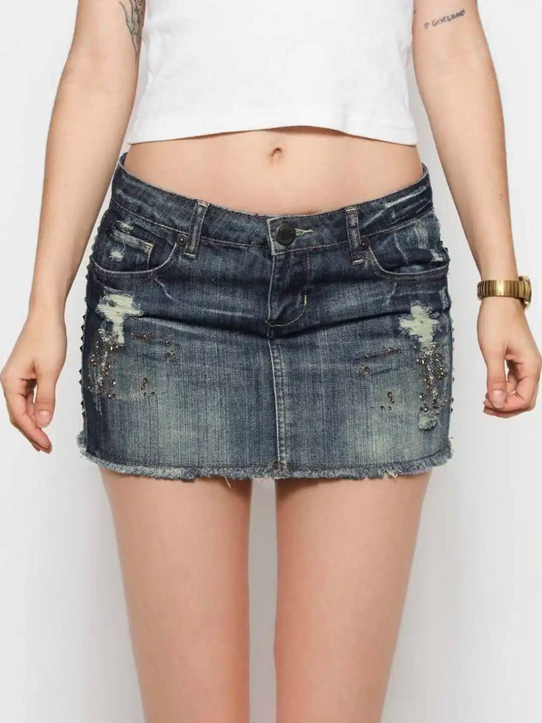 Women's Line A Strap Denim Miniskirt, Kpop Abi Y2k Style, American High Street Retro Korean, Gyaru E-girl Coquette