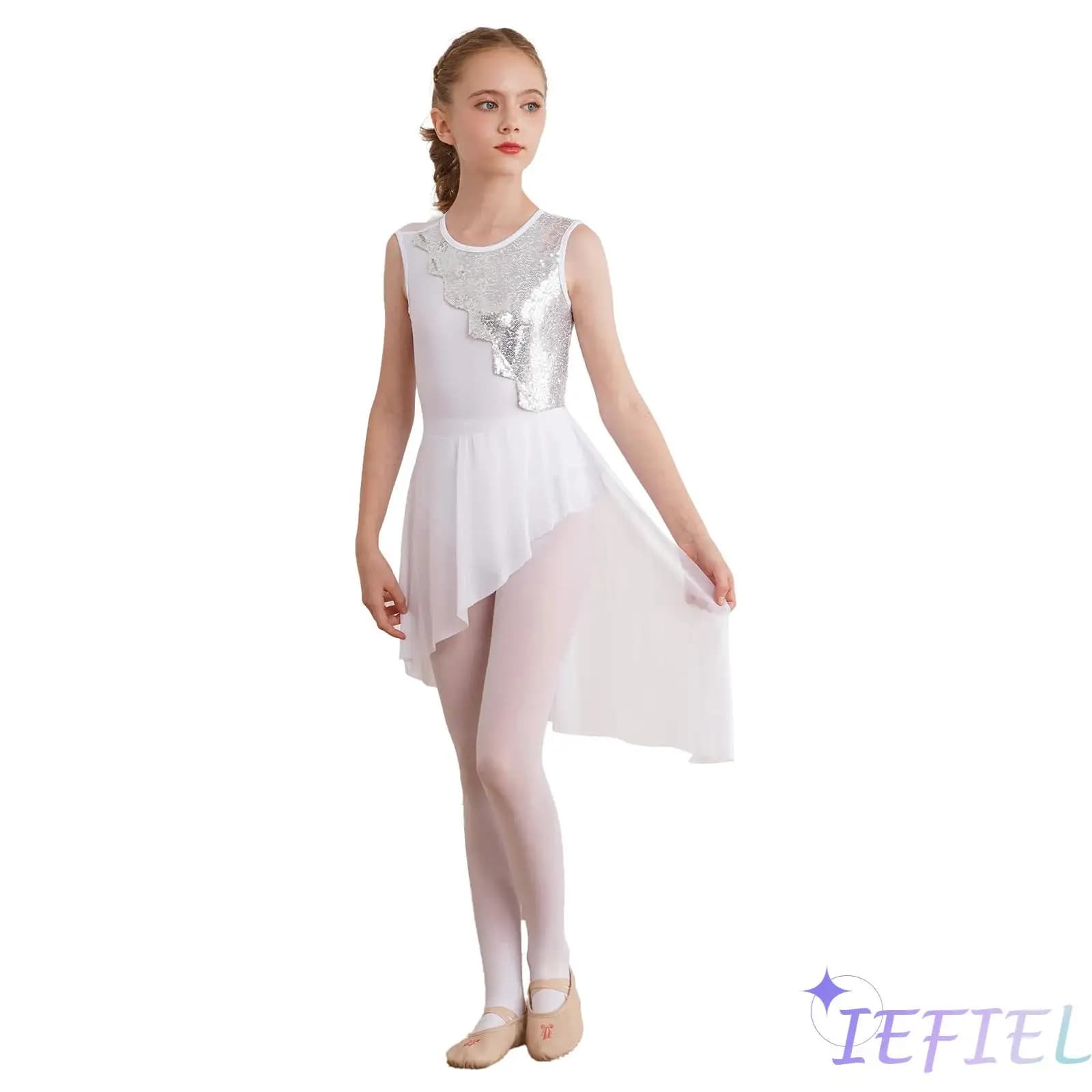 Bambini ragazze fancy dancewear pattinaggio artistico vestito da balletto Hollow Back ginnastica body irregolare contemporaneo vestito da ballo lirico