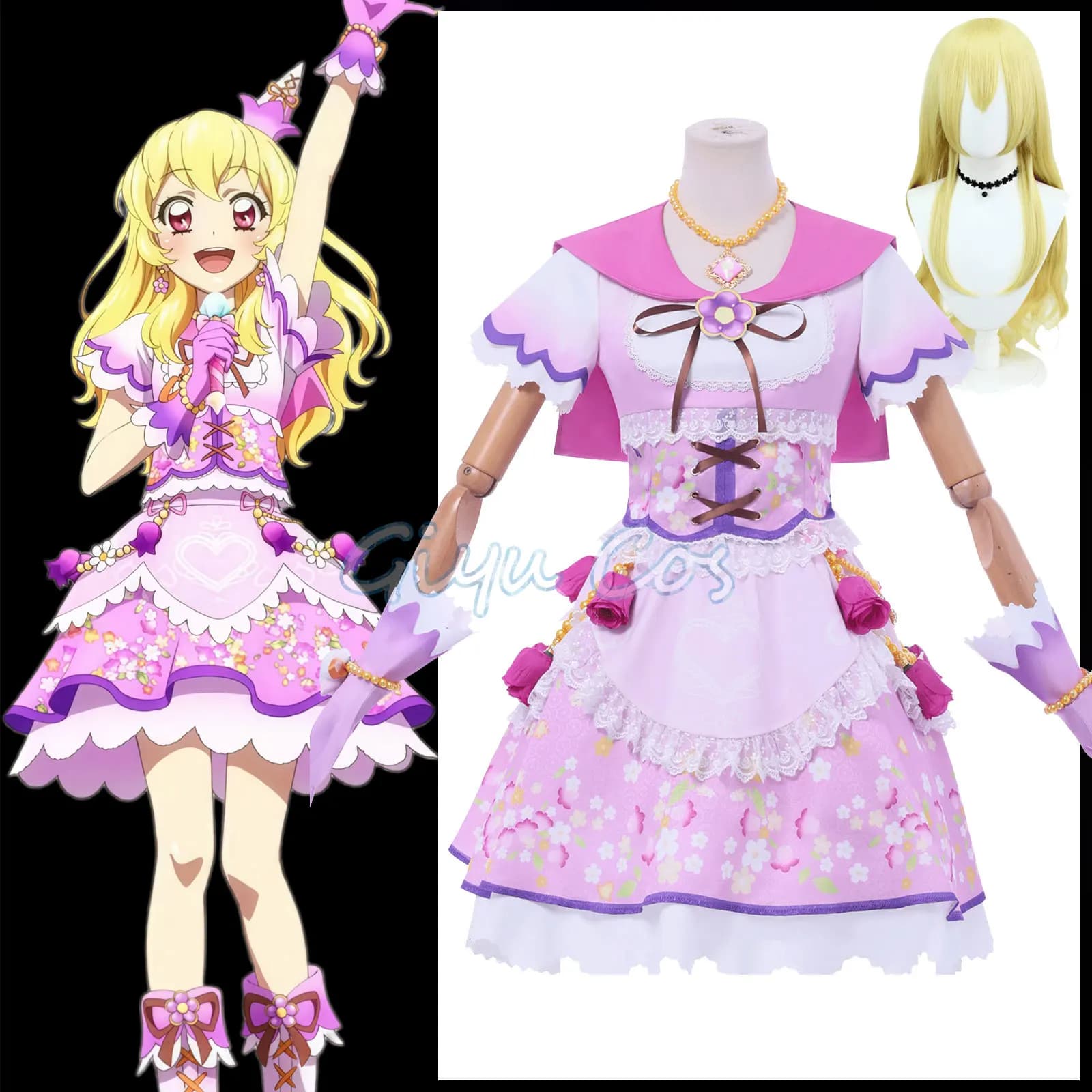 Costume Cosplay di Hoshimiya Ichigo da Aikatsu, per Carnevale e Halloween, Abbigliamento da Gioco per Donne