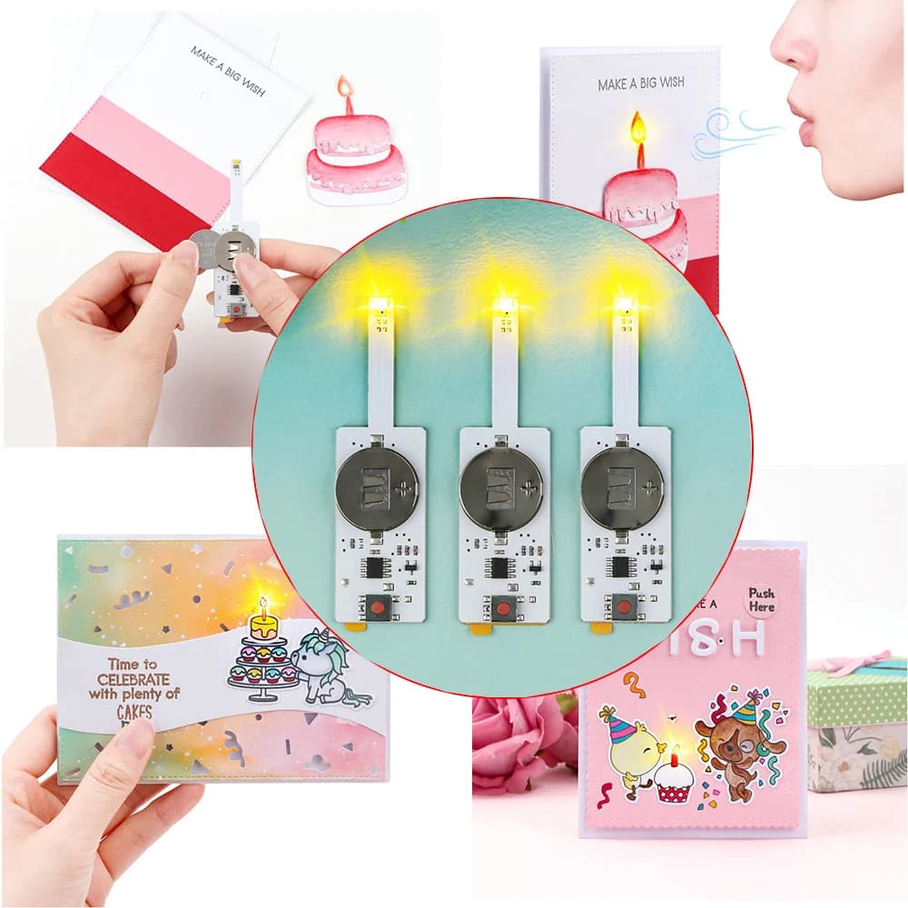 3-12pcs Blow-Out LED Candle Light for Light-Up Birthday Card,Creative Easy Halo Lights & Easy Lights for DIY Light-Up Cards