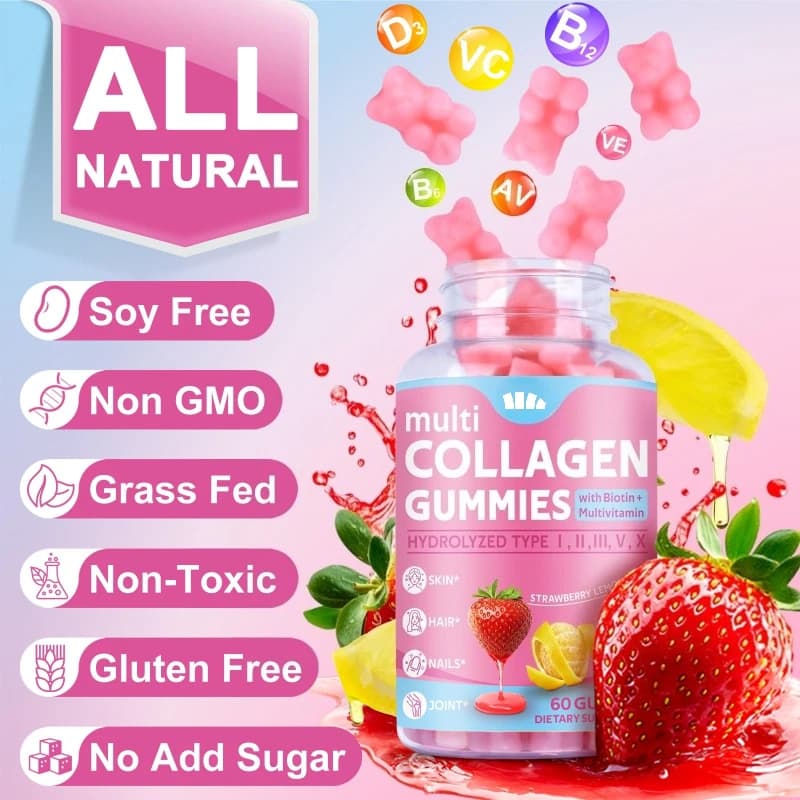 Hydrolyzed collagen gumellas with vitamin D and biotin Skin Nail Hairs Immune supplement for joint health