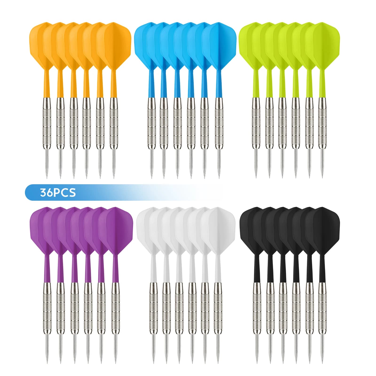 Huanqu 36-Piece Professional Iron Dart Set with Integrated Durable Tail Wings, Non-Slip Iron Dart Shafts, Precise Balance, Multi-Color Mixed Darts, Suitable for Dart Board Training, Competitions, Home Entertainment, Bar Parties, Multiplayer Competitions, Adult Indoor Games, Christmas and Halloween Gifts