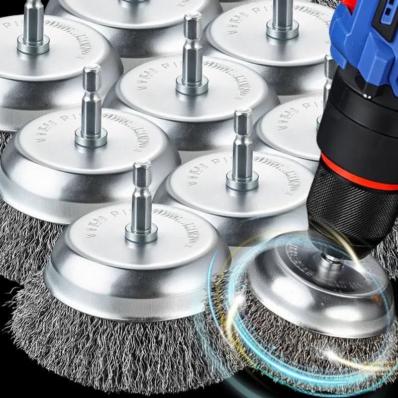 Set di Spazzole Metalliche a Tazza con Attacco Esagonale per Lucidatura e Pulizia di Metalli, Rimozione Ruggine e Corrosione