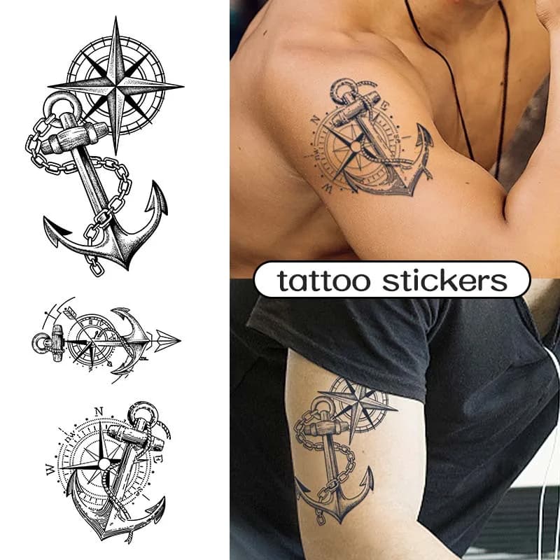 Tatuaggio temporaneo con motivo geometrico impermeabile 2pic con 3 puntatori di ancoraggio per barche, durata da 1 a 2 settimane, per braccio e collo