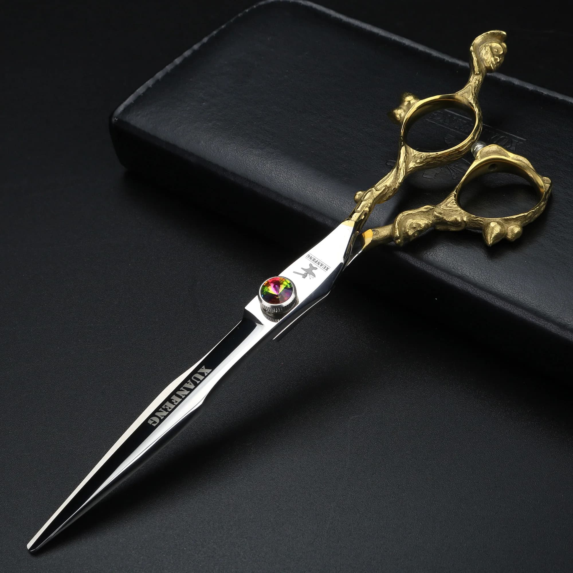 7 inch golden monkey hair scissors Japan 440C steel cutting scissors Color diamond screws